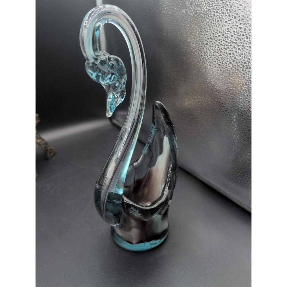 Vintage Mcm Murano Style Swan Handblown Powder Blue Wine Burgundy 11" - Picture 3 of 10